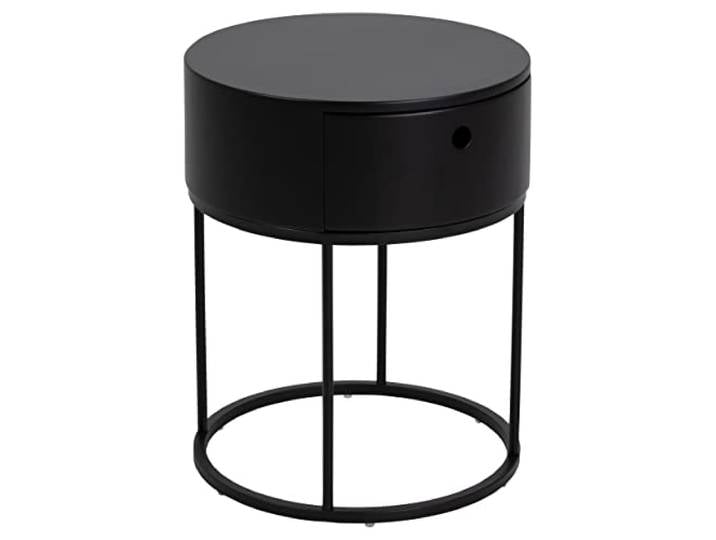 AC Design Furniture Apollon runder Nachttisch mit 1 Schublade, Schwarz, Metall und Holz, Ø: 40 H: 51 cm, 1 Einheit