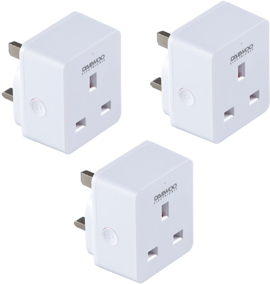 Daewoo Pack Of 3 Wifi Smart Plug Socket Compatible With Smart Life Alexa Google Home Android With Energy Monitoring, Voice Control White