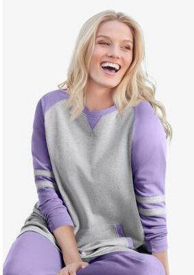 Plus Size Women's Baseball Sweatshirt by Woman Within in Heather Grey Soft Iris (Size 4X)