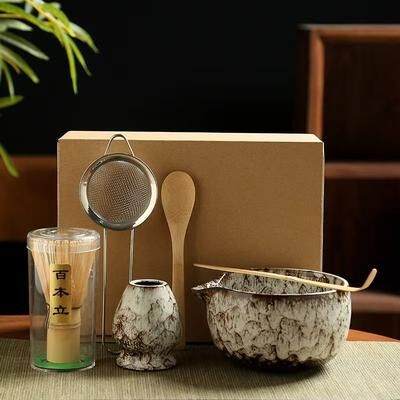 Inspired Finds 6 Piece Japanese Matcha Tea Set With Bamboo Whisk, Bowl & Accessories white 6pcs