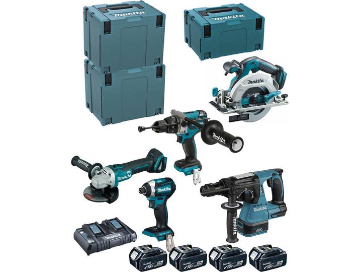 Makita Kit DLX5038PTJ (DTD154 + DGA506 + DHR243 + DHS680 + DHP481) ensemble de machines