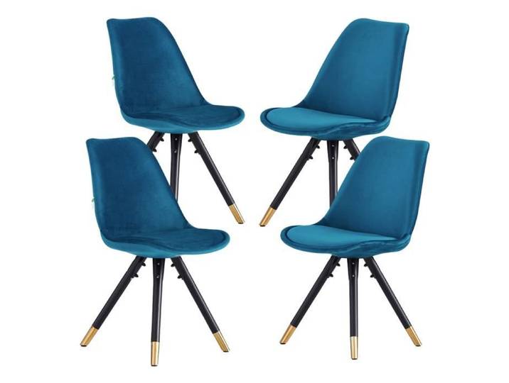 Lot de 4 Chaises Scandinave en Velours Bleu - Rembourrée - Pieds Obliques en Bois - Salle à Manger Cuisine ou Salon
