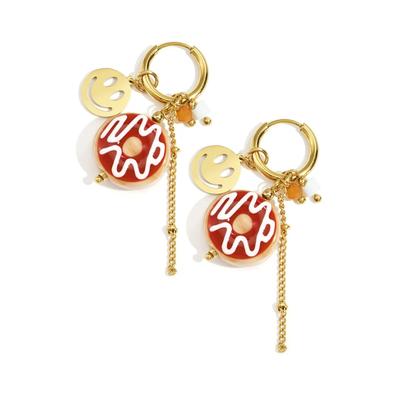 Paar Ohrhänger ADELIA´S "Ohrringe Ohrhänger mit Donut- und Smiley-Anhängern in Goldoptik", Damen, Gr. Damen, Edelstahl, gold (goldfarben), Ohrringe, Donut- und Smiley-Anhänger, stylisch als Modeschmuck