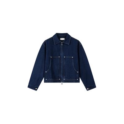 Jeansjacke ANOTHER COTTON LAB "Another Cotton Lab Another Indigo Jacket", Damen, Gr. S, indigo, 100% Baumwolle, unifarben, normal, amerikanischer Ausschnitt, Jacken Jeansjacke