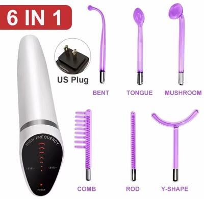 Inspired Finds High Frequency Facial Wand 6 in 1 Acne & Skin Rejuvenation Device purple Us Plug