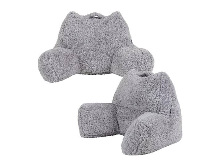 Icon Teddybär Rückenlehne Lesekissen, Grau, 2er Pack, Lesekissen Flauschig mit Sitzsack Füllung, Rückenstütze mit Tragegriff