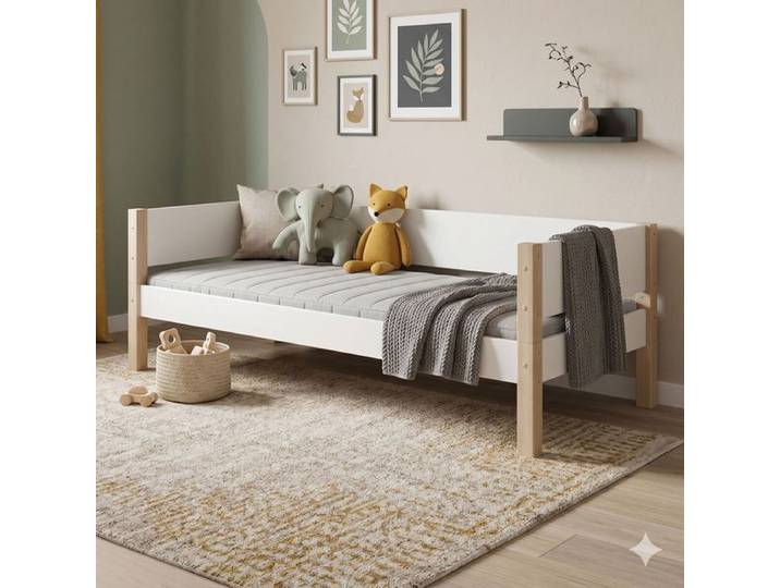 Bett Kids Town Buche teilmassiv mit Lattenrost 90x200cm Weiß