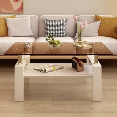 Kodotan sofa Rectangle Coffee Table, Tempered Glass Tabletop with MDF Layer, Modern Table for Living Room , Brown Glass