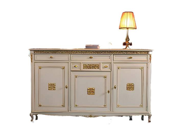 Xlmoebel Kommode Weißes Holzsideboard mit goldenen Akzenten und geräumigen Schubladen (Kommode, Kommode), Hergestellt in Europa