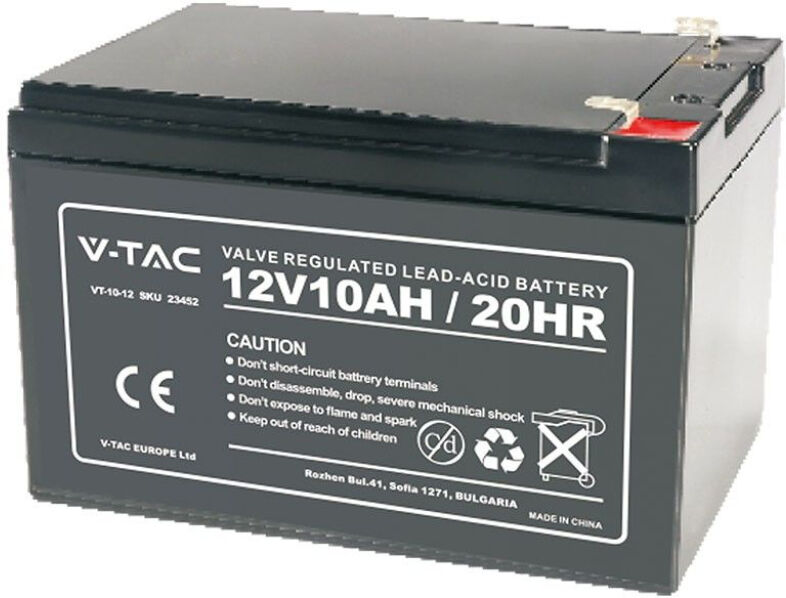 V-Tac Batteria Al Piombo Acido 12v 10ah Per Allarme, Ups, Videosorveglianza Terminali T2 178*35*60mm 23452