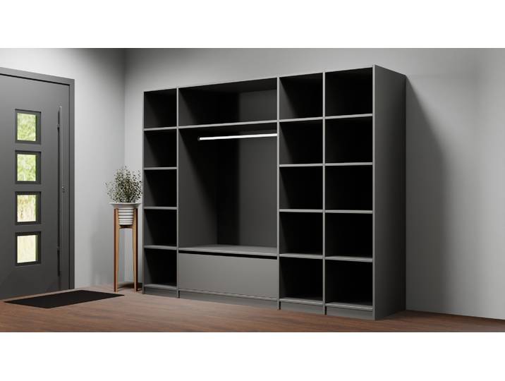 Pickawood Kleiderschrank nach Maß - Weiß/Grau/Schwarz Premium Dekore Basaltgrau