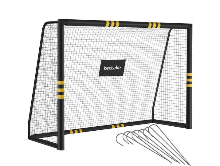 tectake Fussballtor Harry, werkzeugloses Klicksystem, schwarz/gelb, Schwarz, Gelb, Kunststoff, 244x86 cm, Freizeit & Co, Sport & Fitness