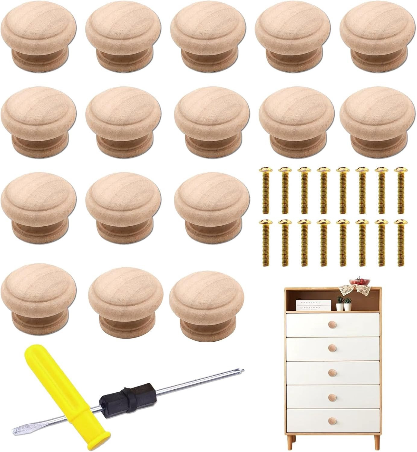 Set van 16 elegante houten meubelknoppen voor kasten en ladekasten