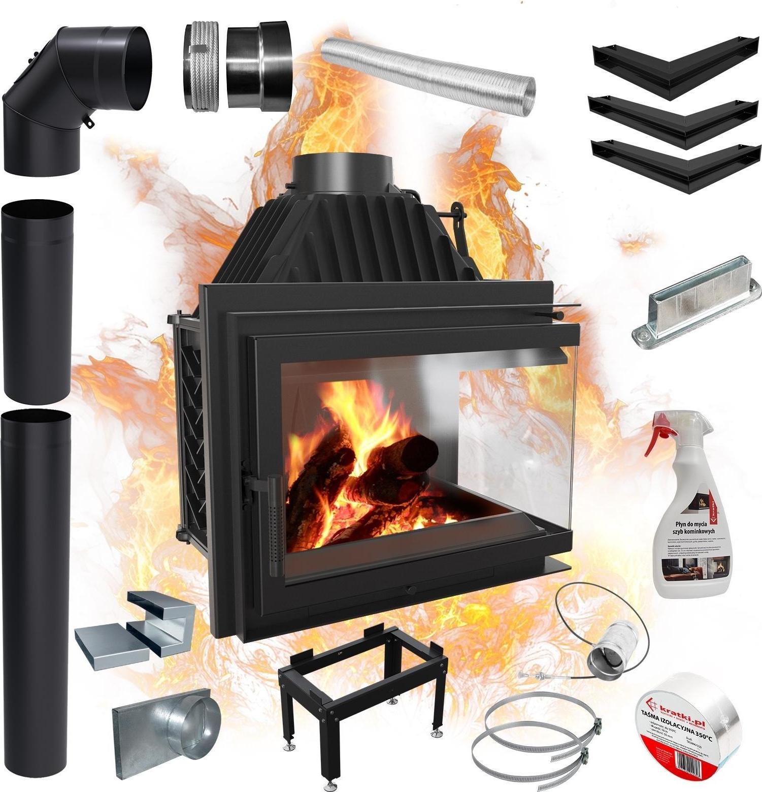 Rechter Gusseisen-Luftkamin KRATKI SIMPLE 15 kW Ø 200 SCHLIESSSET