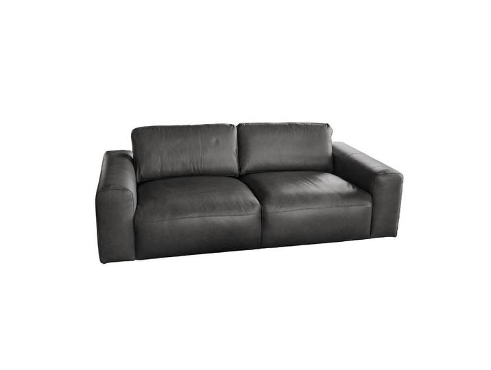 Kawola Sofa Bodhi Schwarz Leder, Kunststoff, Echtholz, Füllung: Schaumstoff, 242x80x110 cm, Wohnzimmer, Sofas & Couches, Sofas