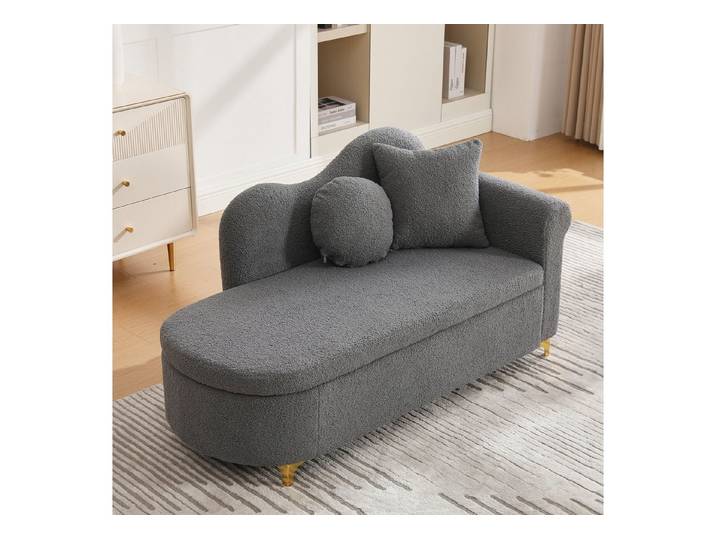 OKWISH Chaiselongue Multifunktionale 134x64x70 cm aus Teddyplüsch, Wellenförmige Rückenlehne, hochdichte Sitzkissen 1 Teile, Inkl. Lenden- & Nackenkissen, Stauraum im modernen Design