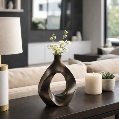 Sagebrook Home Artistic Metal Swirl Vase with Cut Out Center - Sculptural Flower Vase