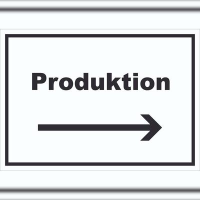 HB-Druck Produktion Schild mit Text und Richtungspfeil rechts Herstellung waagerecht A3 (297x420mm)