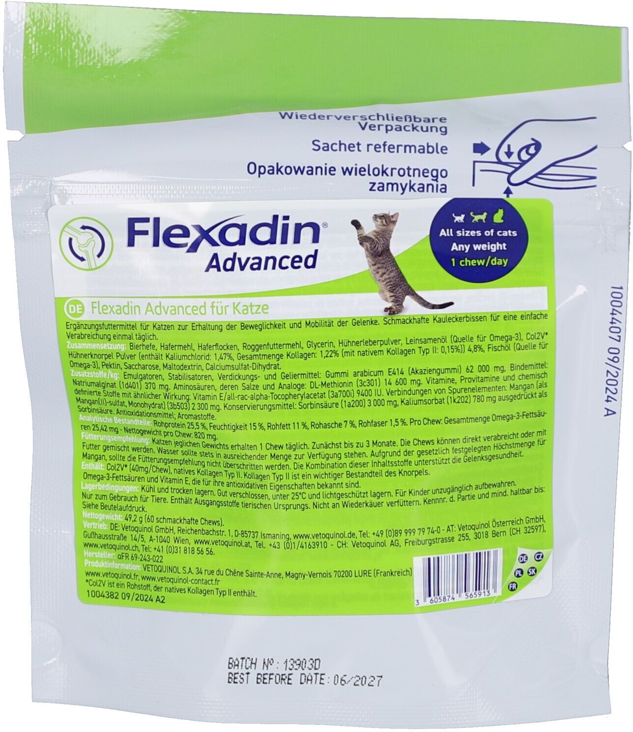 Flexadin Advanced Chews Erg.Futterm.f.Katzen 1x60 St Kautabletten