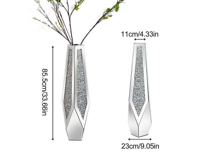 Vase à fleurs miroir en diamant concassé debout de grande taille