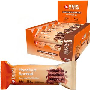 MaxiNutrition Proteinriegel Waffle Bar, 12 Riegel, Hazelnut Spread, je 39 g, pro Riegel 9,7 g Protein