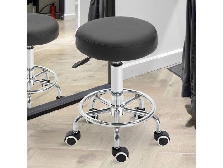 Vinsetto Tabouret Pivotant Massage Noir Hauteur Réglable 50-64 cm