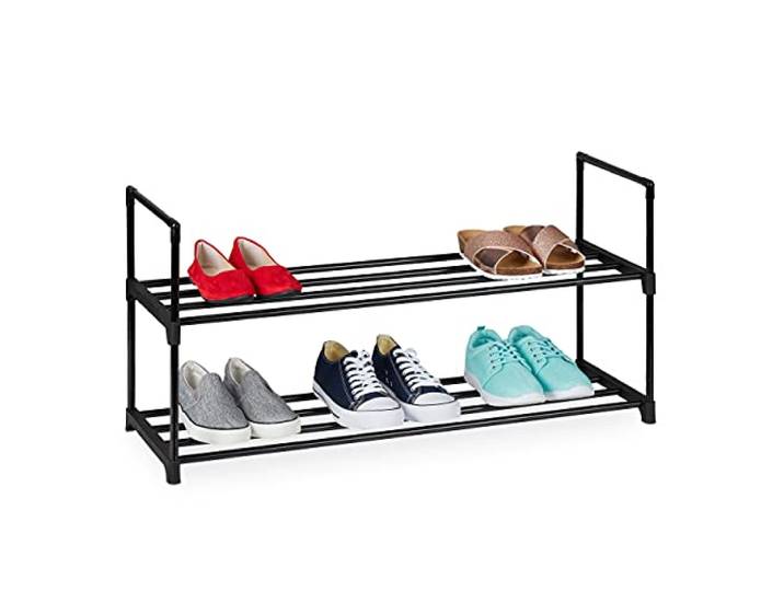 Relaxdays schoenenrek metaal, 2 etages, voor 8 paar schoenen, HBD: 45 x 90.5 x 30.5 cm, opbergrek schoenen, zwart