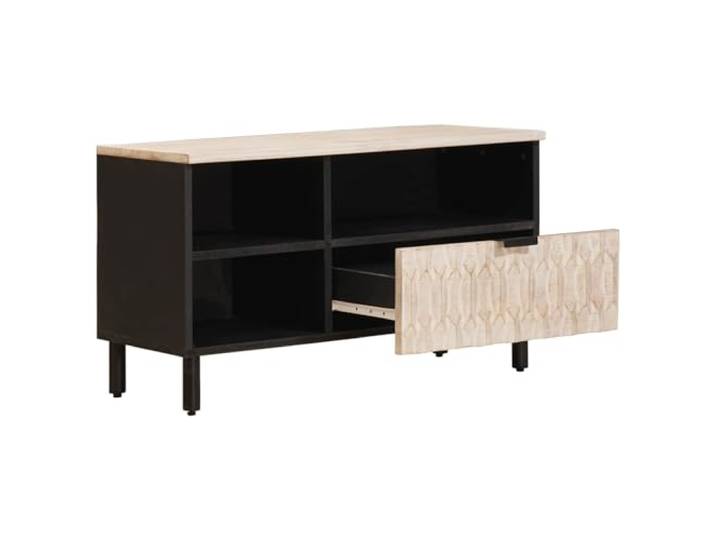 HKQWPBF TV-Schrank Mango-Holz 80 x 33 x 46 cm Weiß Mango-Holz,MDF-Rückwand,Eisenfüße,Fachböden,Schubladen mit Tassen-Zugriffen,Wohnzimmer,Dekoration,Mediengeräte