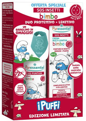 Puressentiel Cofanetto Edizione Limitata Puffi con SOS Punture + SOS Insetti + Bavaglino in Omaggio
