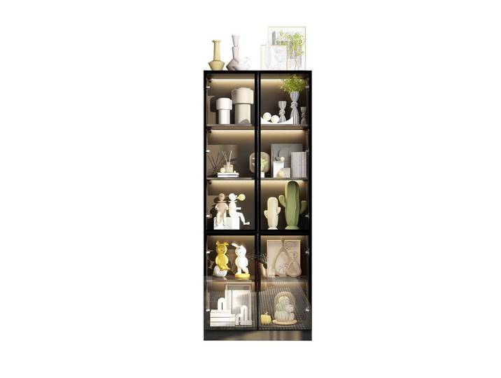 FUFU&GAGA Glasvitrine Sammelvitrine 165-200cm hoch, Vitrinenschrank mit LED Beleuchtung