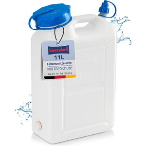 Hünersdorff Wasserkanister 818110, Weithalskanister, 11 Liter lebensmittelecht, mit UV-Schutz und Schraubverschluss