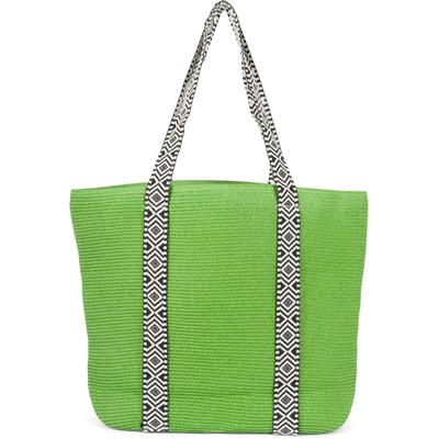 Strandtasche STYLEBREAKER "Papierstroh Strandtasche Azteken Muster", Damen, Gr. B/H/T: 50cm x 37cm x 13cm Einheitsgröße, grün, 100% Papierstroh PAS. Futter: 100% Polyester PES., gemustert, Taschen Strandtasche