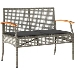 vidaXL Gartenbank mit Kissen Grau Poly Rattan Akazienholz