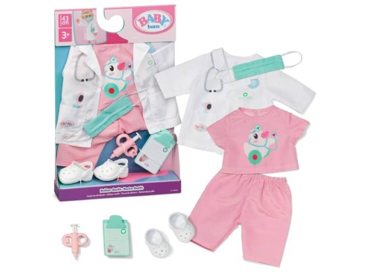 BABY born Doktor-Outfit für 43 cm Puppen mit Click & Play Arztkittel, Shirt, Hose, Mundschutz, Arztzubehör, Click & Play kompatibel
