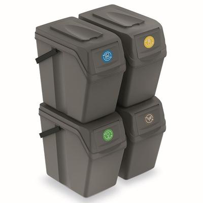 Keden – Set mit 4 Sortibox-Abfallbehältern für Recycling, Grau, 4 x 25 l