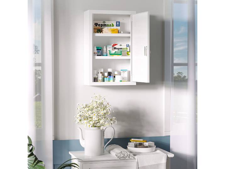 kleankin Armoire à Pharmacie Murale 3 Niveaux Verrouillable Blanc