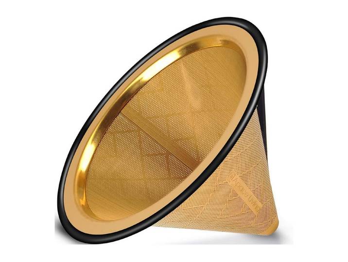 LuxusKollektion Permanentfilter Kaffeefilter Edelstahl Handfilter Pour Over Grid Lock Titanium Gold, Metall