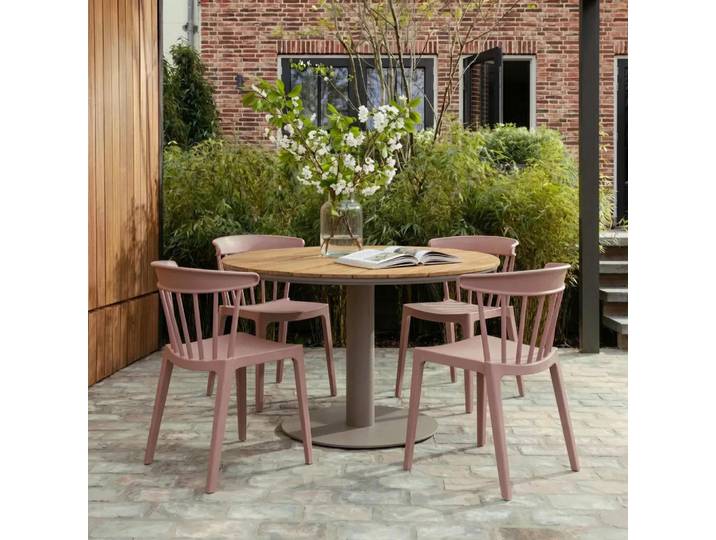 Livetastic Gartentisch Vela, Naturfarben, Metall, massiv, rund, Säule, 122x75x122 cm, wetterbeständig, Gartenmöbel, Gartentische, Gartentische