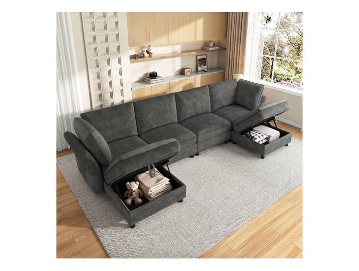 STILVORA Ecksofa Modulares U-förmiges Sofa Kombisofa mit Stauraum-Hocker, Chenille, 2 Hocker, Stauraum, L-Form, für Wohnzimmer, Familienzimmer, Gästezimmer