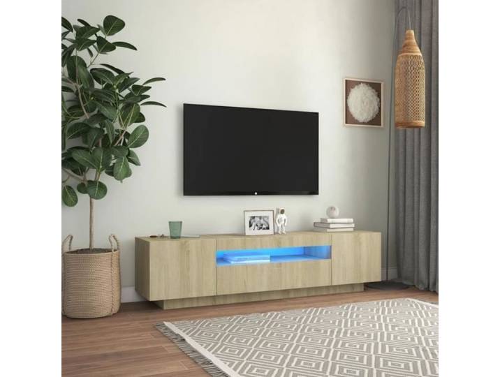 Fangming-Meuble TV avec lumières LED Chêne sonoma 160x35x40 cm
