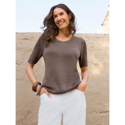 Kurzarmpullover INSPIRATIONEN "Kurzarm-Pullover", Damen, Gr. 40, braun (taupe), 100% Polyacryl, unifarben, Pullover