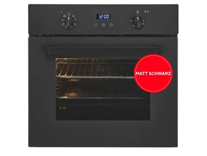 EXQUISIT Backofen EBE367-H-120 mattschwarz , Energieeffizienz: A, schwarz, B:59,5cm H:59,5cm T:57,5cm, Backöfen, Heißluft & dreifach verglaste Tür – Wärme bleibt sicher im Ofen, Backofen