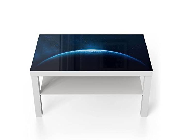 DEQORI Glastisch weiß groß 90x50 cm Motiv Heller Schein auf Erdball ausgefallener Beistelltisch aus Glas Hochglanz Couchtisch fürs Wohnzimmer moderner Couch Tisch mit Design