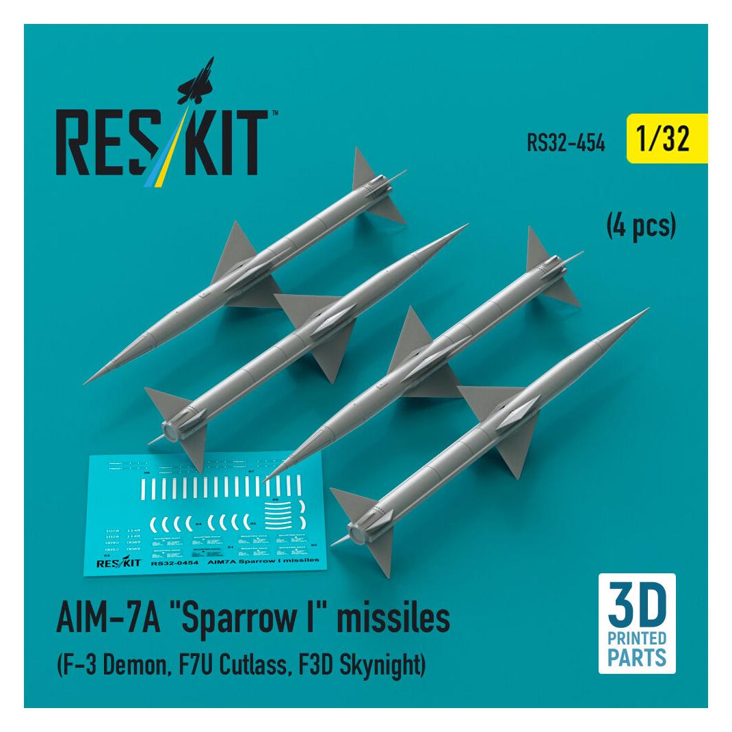 ResKit AIM-7A Sparrow I missiles (4 pcs) (F-3 Demon, F7U Cutlass, F3D Skynight) (3D Printed) (RS32-0454)