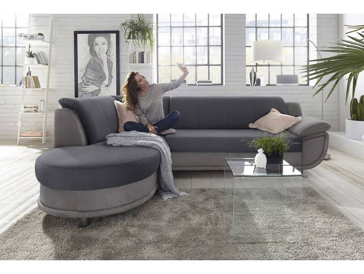 Ecksofa, Kunstleder SOFTLUX, Grau, 265×190 cm, Federkern, Klassisch, Trendmanufaktur