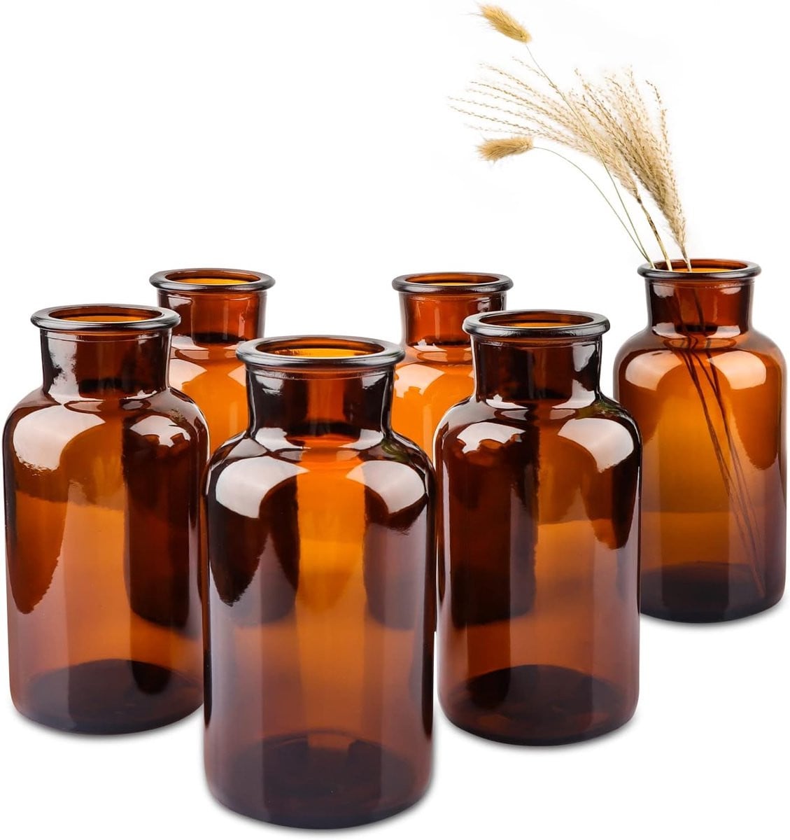 Set van 6 kleine glazen vazen in vintage stijl - Amber