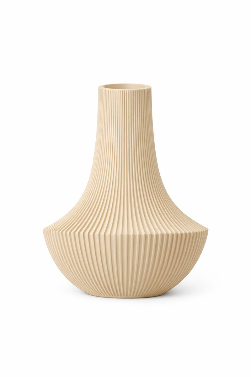 Woestijn Bruin Vaas met Ribbelstructuur in Japandi Stijl, Hoogte: 20 cm