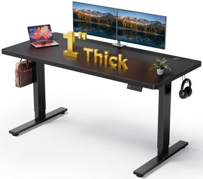 "SIAGO 1"" Thick Tabletop Electric Standing Desk Height Adjustable Desk with Double Beam Frame and Cable Management"