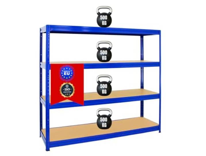 PROREGAL Schwerlastregal Dino Extra Breit 180x180x60 cm Fachlast 500kg Blau, Kellerregal, Lagerregal, Weitspannregal 60 cm tief