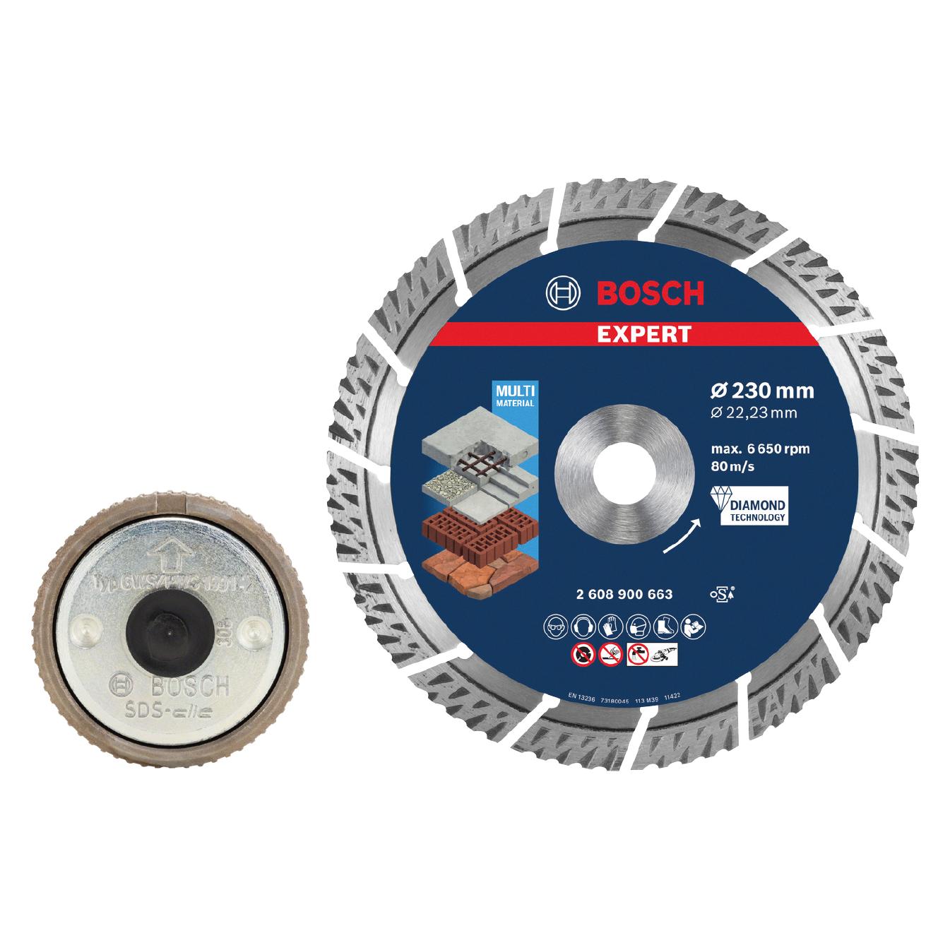 Bosch Hausgeräte BOSCH EXPERT Diamant-Trennscheibe 230mm +SDS CLIC Schnellspannmutter (0615997699)